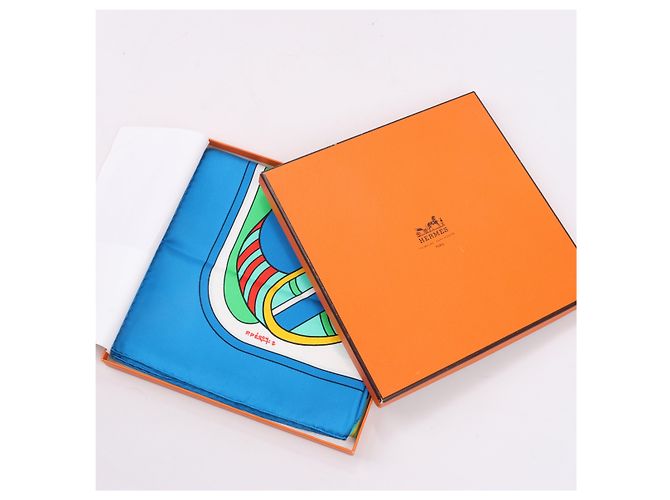 Foulard Hermès Carré 90 "THALASSA" 100% Seta Blu - vista 19
