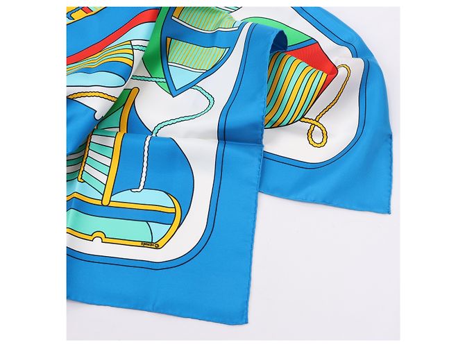 Foulard Hermès Carré 90 "THALASSA" 100% Seta Blu - vista 4
