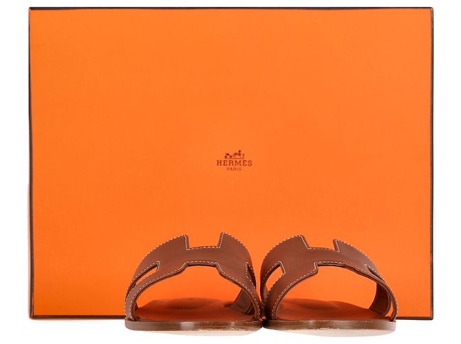 Infradito Hermès Oran in pelle marrone Rosso - vista 3