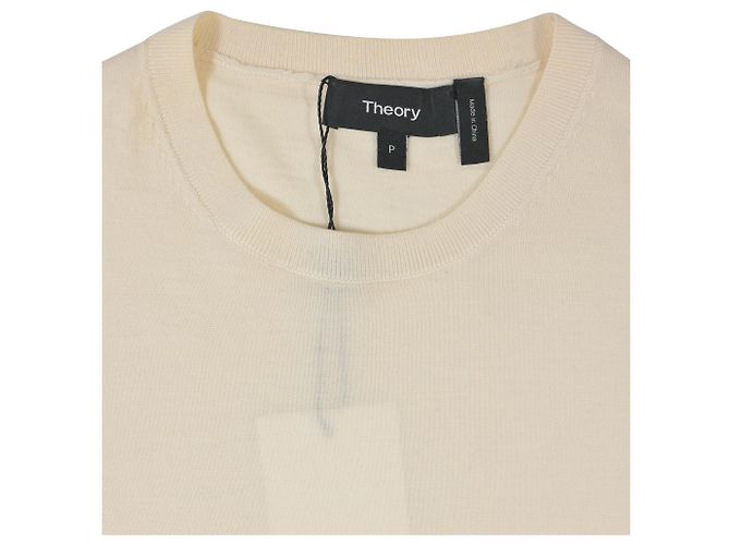 Regal Rundhals-Pullover aus ivory Wolle von Theory Weiß Roh - Ansicht 5
