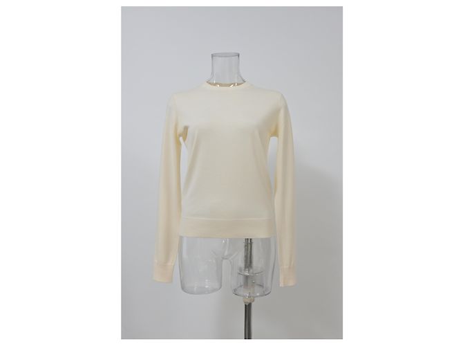 Regal Rundhals-Pullover aus ivory Wolle von Theory Weiß Roh - Ansicht 6