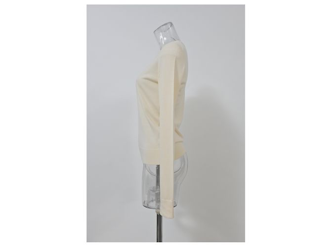 Regal Rundhals-Pullover aus ivory Wolle von Theory Weiß Roh - Ansicht 7