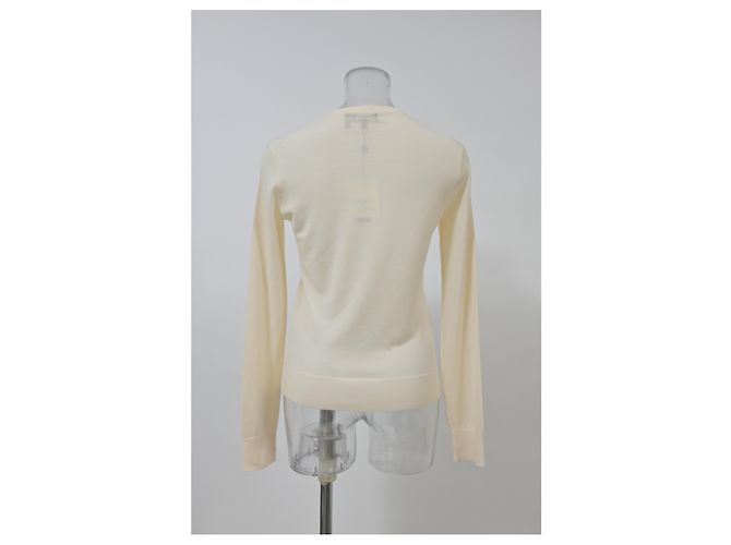 Regal Rundhals-Pullover aus ivory Wolle von Theory Weiß Roh - Ansicht 8