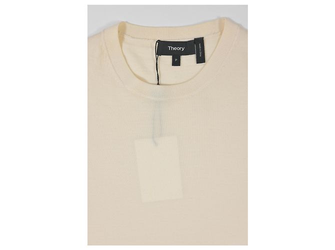 Regal Rundhals-Pullover aus ivory Wolle von Theory Weiß Roh - Ansicht 9