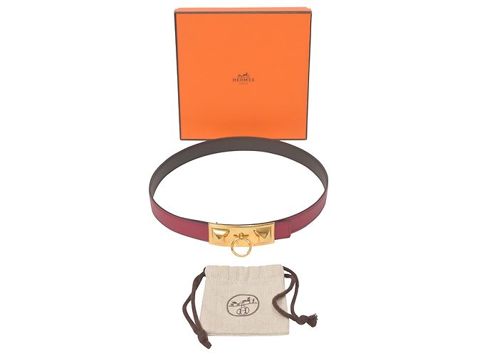 Cinturón reversible Hermès Rivale 90 en cuero burdeos Roja - vista 4