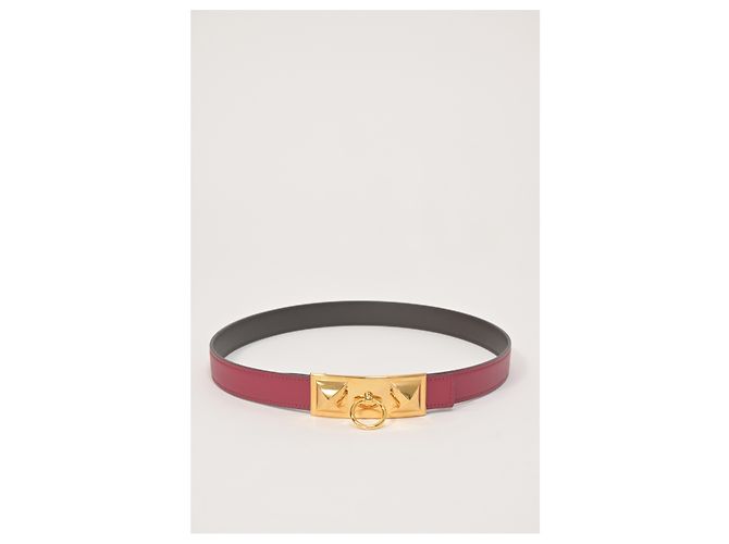 Cinturón reversible Hermès Rivale 90 en cuero burdeos Roja - vista 5