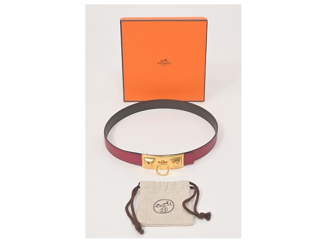 Cinturón reversible Hermès Rivale 90 en cuero burdeos Roja - vista 8