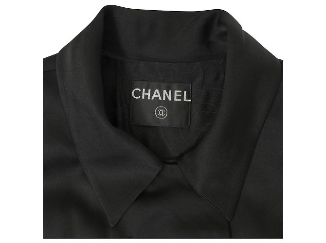 Abrigo largo de doble botonadura Chanel en seda negra Negro - vista 4