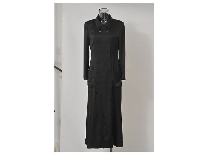 Abrigo largo de doble botonadura Chanel en seda negra Negro - vista 6