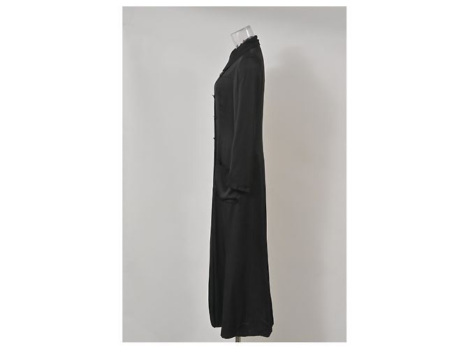 Abrigo largo de doble botonadura Chanel en seda negra Negro - vista 7