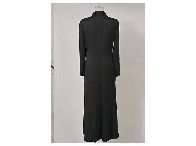 Abrigo largo de doble botonadura Chanel en seda negra Negro - vista 8