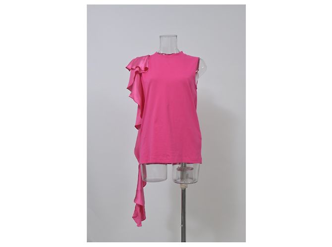 Top senza maniche in cotone rosa con dettagli a volant MSGM Marrone - vista 6