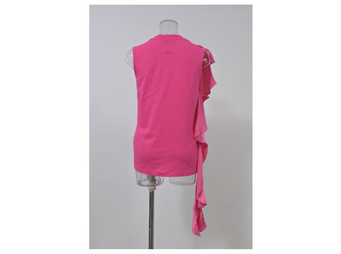Top senza maniche in cotone rosa con dettagli a volant MSGM Marrone - vista 8