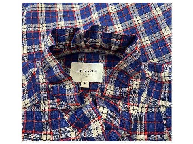 SéZane Chloe Karo Oxford Bluse Blau Leinen Mehrfarben - Ansicht 8