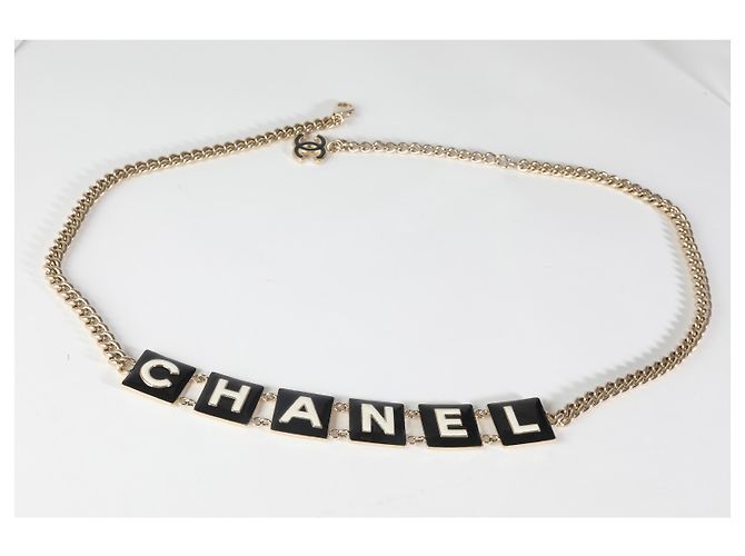 Chanel 2022 Schwarz-Weiß Emaille Goldplattierte Logo-Gürtel - Ansicht 5
