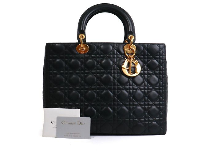 DIOR - Lady Dior large handbag in black quilted leather - view 13