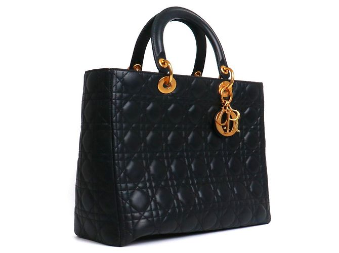 DIOR - Lady Dior large handbag in black quilted leather - view 2