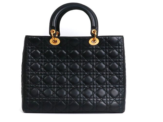 DIOR - Lady Dior large handbag in black quilted leather - view 3