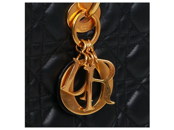 DIOR - Lady Dior large handbag in black quilted leather - view 5