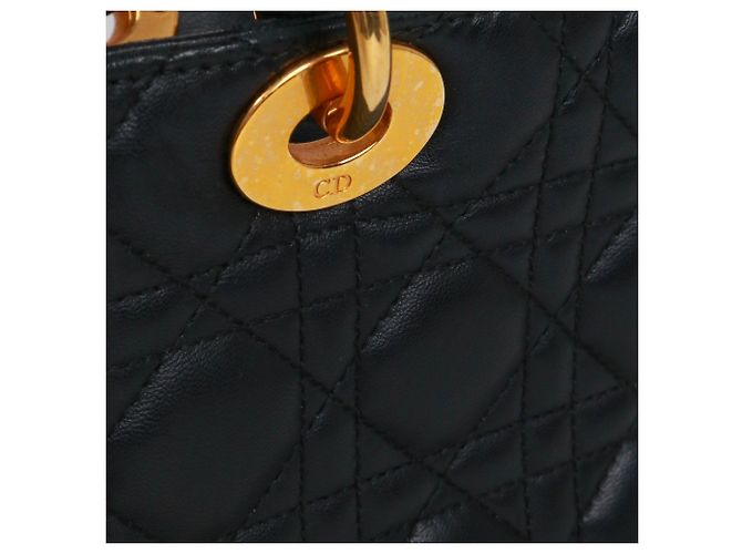 DIOR - Lady Dior large handbag in black quilted leather - view 6