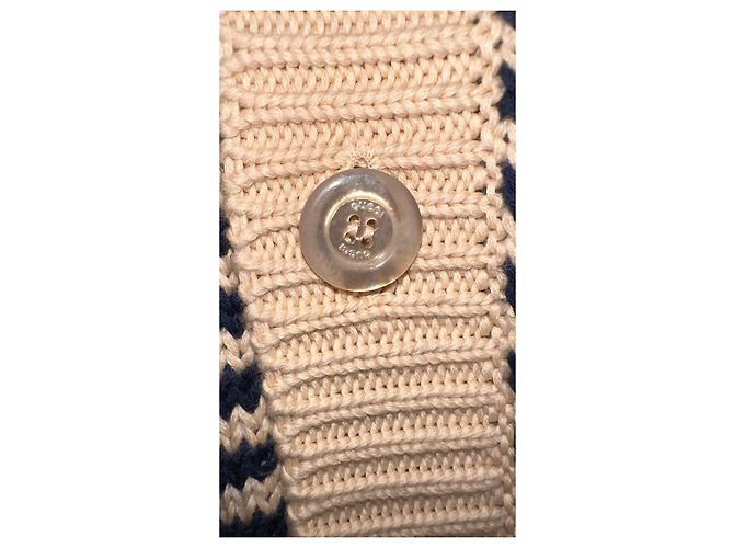 Gucci Cardigan V-Ausschnitt aus Baumwolle beige navy blau Marineblau - Ansicht 14