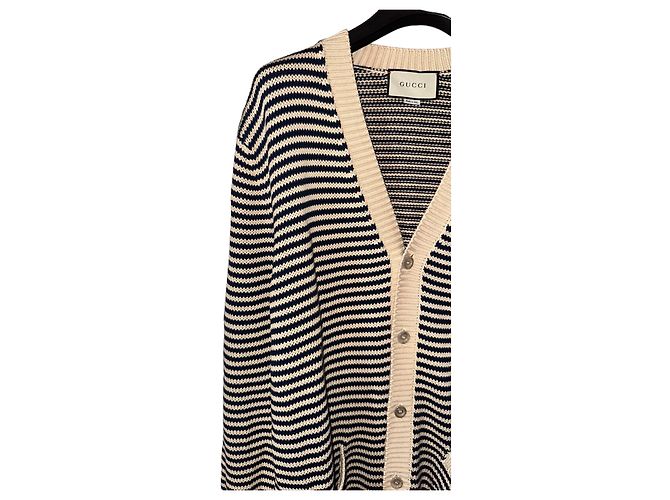 Gucci Cardigan V-Ausschnitt aus Baumwolle beige navy blau Marineblau - Ansicht 2