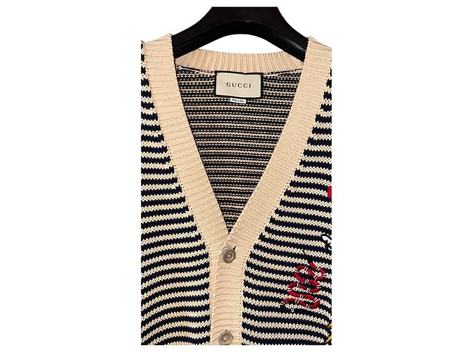 Gucci Cardigan V-Ausschnitt aus Baumwolle beige navy blau Marineblau - Ansicht 6