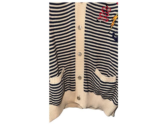 Gucci Cardigan V-Ausschnitt aus Baumwolle beige navy blau Marineblau - Ansicht 7