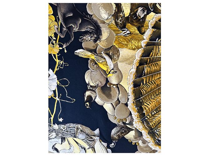 Hermès 'Fauna e Flora del Texas' Sciarpa Kermit Oliver 90 Nero D'oro - vista 13