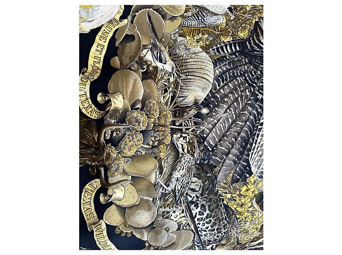 Hermès 'Fauna e Flora del Texas' Sciarpa Kermit Oliver 90 Nero D'oro - vista 15