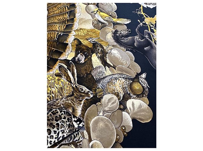 Hermès 'Fauna e Flora del Texas' Sciarpa Kermit Oliver 90 Nero D'oro - vista 17