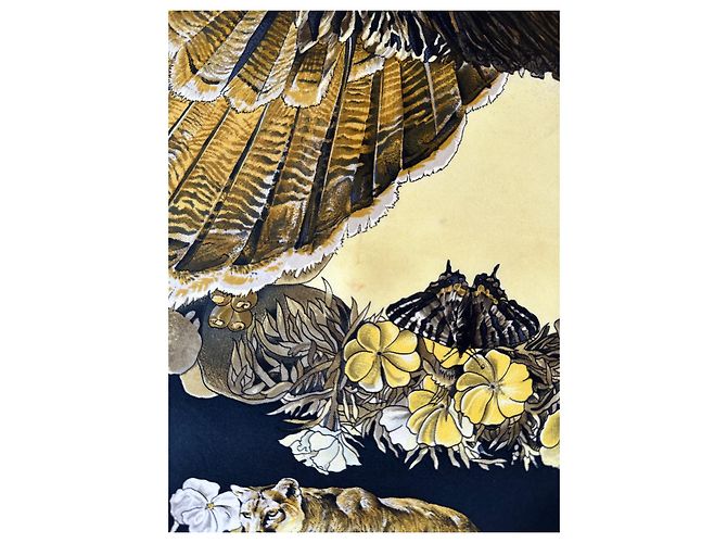 Hermès 'Fauna e Flora del Texas' Sciarpa Kermit Oliver 90 Nero D'oro - vista 19