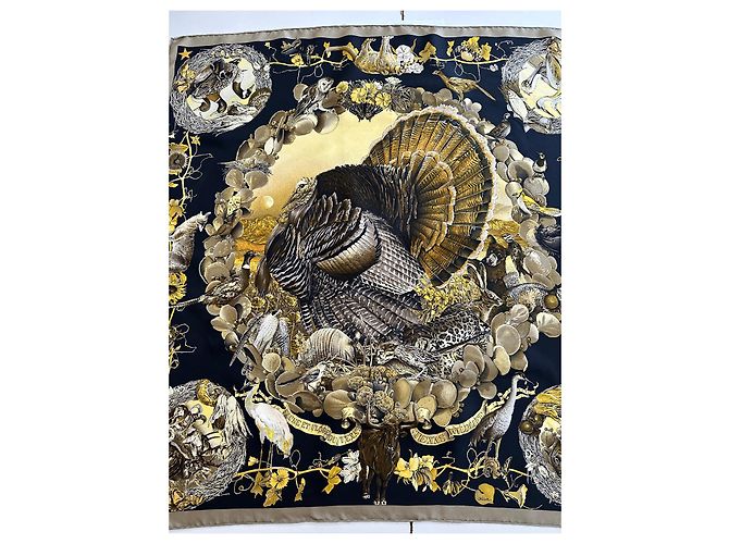 Hermès 'Fauna e Flora del Texas' Sciarpa Kermit Oliver 90 Nero D'oro - vista 2