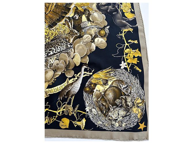 Hermès 'Fauna e Flora del Texas' Sciarpa Kermit Oliver 90 Nero D'oro - vista 3