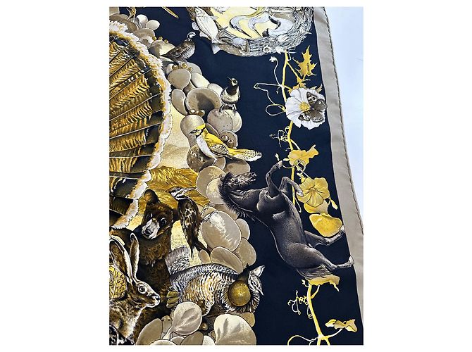 Hermès 'Fauna e Flora del Texas' Sciarpa Kermit Oliver 90 Nero D'oro - vista 6