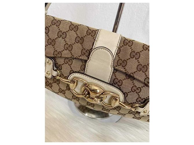 Borsa a tracolla con morso di cavallo e logo Gucci bianco Beige - vista 10