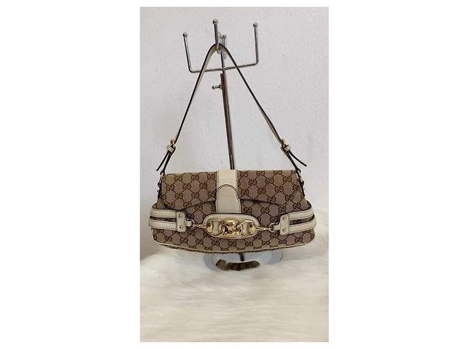 Borsa a tracolla con morso di cavallo e logo Gucci bianco Beige - vista 11