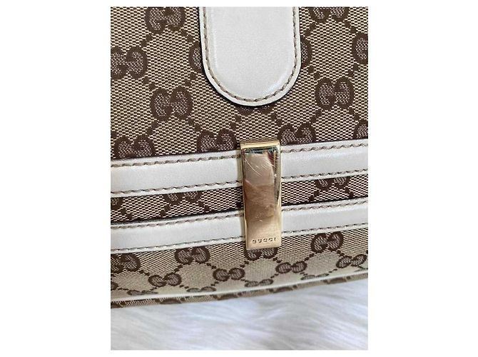 Borsa a tracolla con morso di cavallo e logo Gucci bianco Beige - vista 5