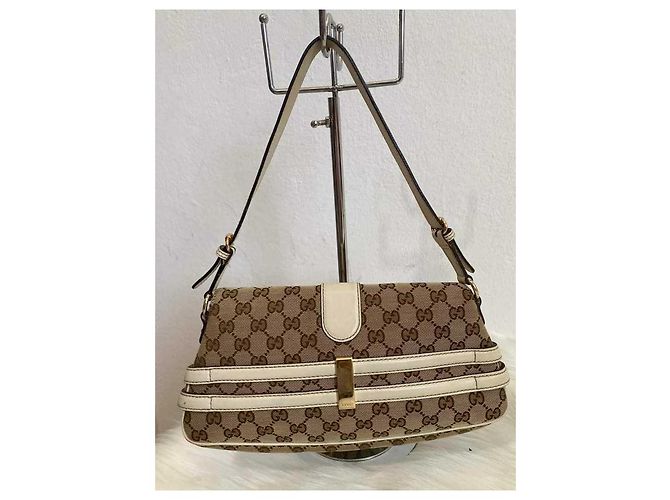 Borsa a tracolla con morso di cavallo e logo Gucci bianco Beige - vista 7