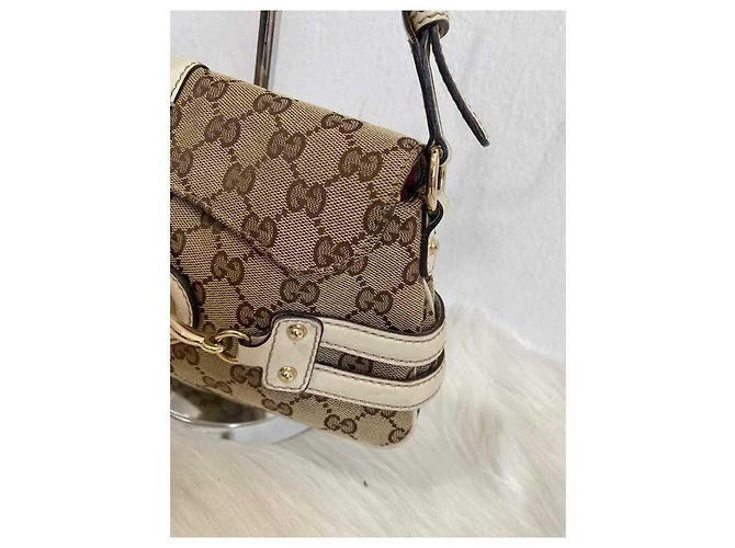 Borsa a tracolla con morso di cavallo e logo Gucci bianco Beige - vista 8