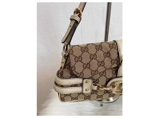Borsa a tracolla con morso di cavallo e logo Gucci bianco Beige - vista 9