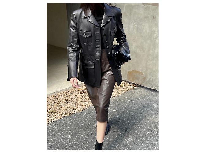 Cambon Chanel 1996 runway leather jacket Dark green - view 12