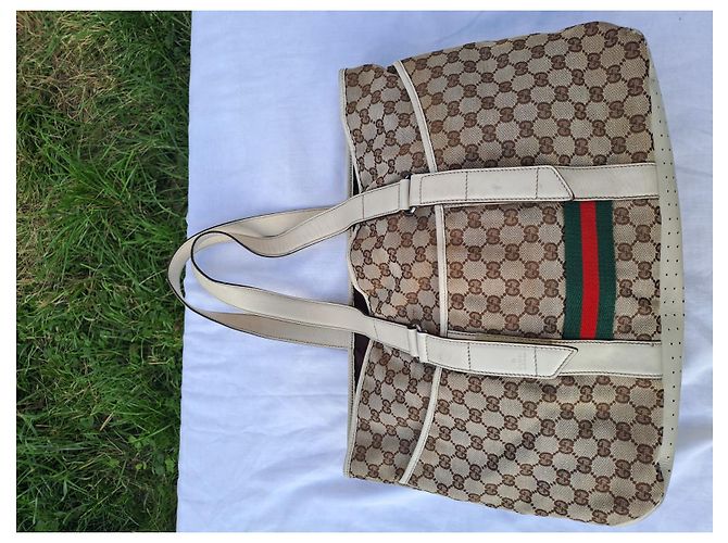 Borsa Tote Gucci Marrone in Tela e Pelle - vista 13