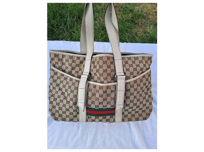 Borsa Tote Gucci Marrone in Tela e Pelle - vista 2