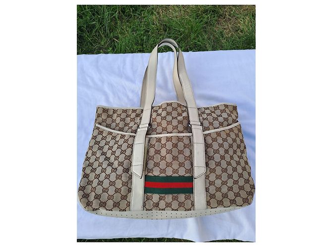 Borsa Tote Gucci Marrone in Tela e Pelle - vista 4
