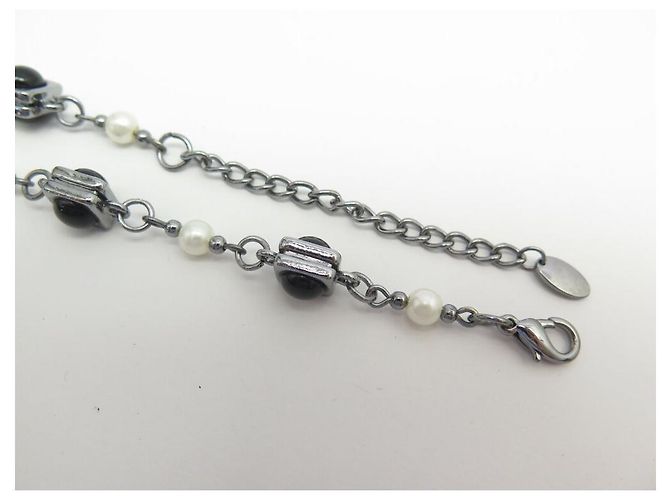 COLLANA CHANEL SAUTOIR PERLE NERE E BIANCHE LOGO CC 120 CM Argento - vista 3