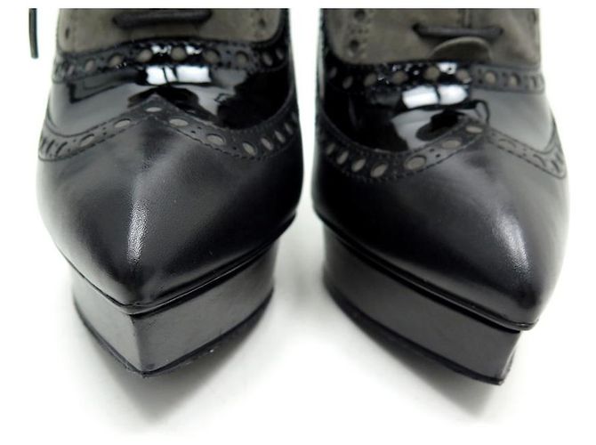 NOVE SCARPE SAINT LAURENT 328637 OXFORD CON TACCO 38 IN PELLE E VELLUTO NERO - vista 4