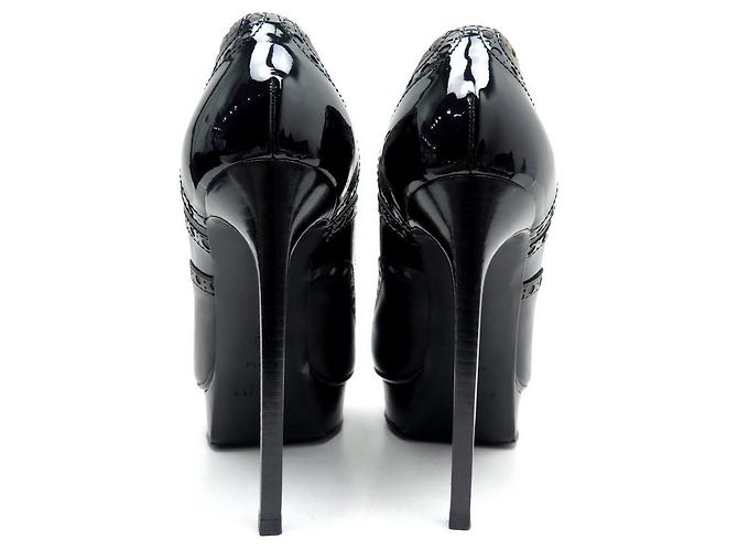 NOVE SCARPE SAINT LAURENT 328637 OXFORD CON TACCO 38 IN PELLE E VELLUTO NERO - vista 5