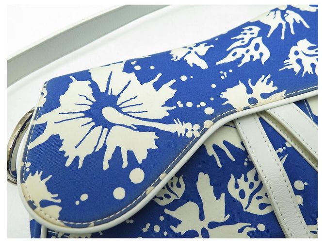 BORSA A MANO CHRISTIAN DIOR SADDLE TESSUTO FLORALE GALLIANO BLU - vista 13