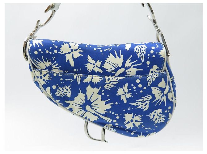 BORSA A MANO CHRISTIAN DIOR SADDLE TESSUTO FLORALE GALLIANO BLU - vista 2